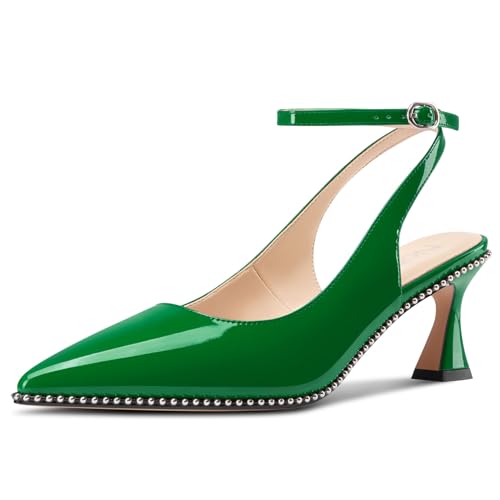Image of NobleOnly Womens Slingback Heels Beaded Pumps Ankle Strap Pointed Toe Kitten Heels Dress Shoes 2.6 Inches