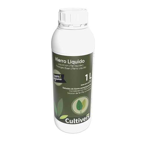 CULTIVERS Hierro Liquido para Plantas 1 L. Abono Hierro Corrector de Carencias. Reverdeciente de Hojas. Previene y Cura del amarillamiento de las Hojas en Plantas, hortalizas y árboles.