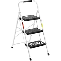 BONTEC Escaleras Plegables de 3 Escalones, Capacidad de 150KG