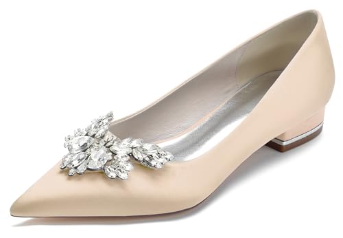 Minishion Womens Wedding Flats Bride Slip on Rhinestones Bows Evening Formal Pumps Shoes BR183