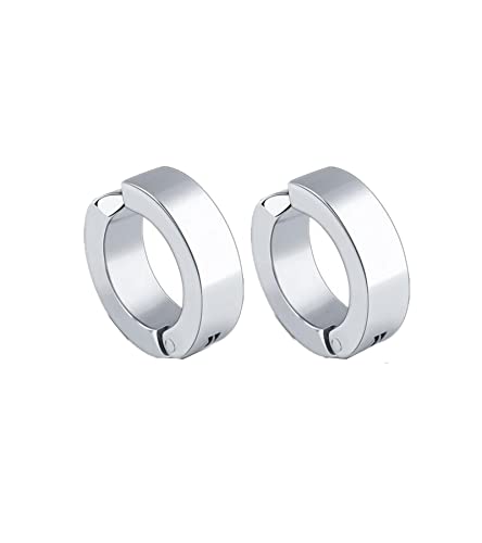 Mens Womens Non-Piercing Stainless Steel Clip On Earrings, 2 Pieces Non-pierced Earrings Ear Clip Fake Ear Hoops for Boys Girls Huggie Earrings Set