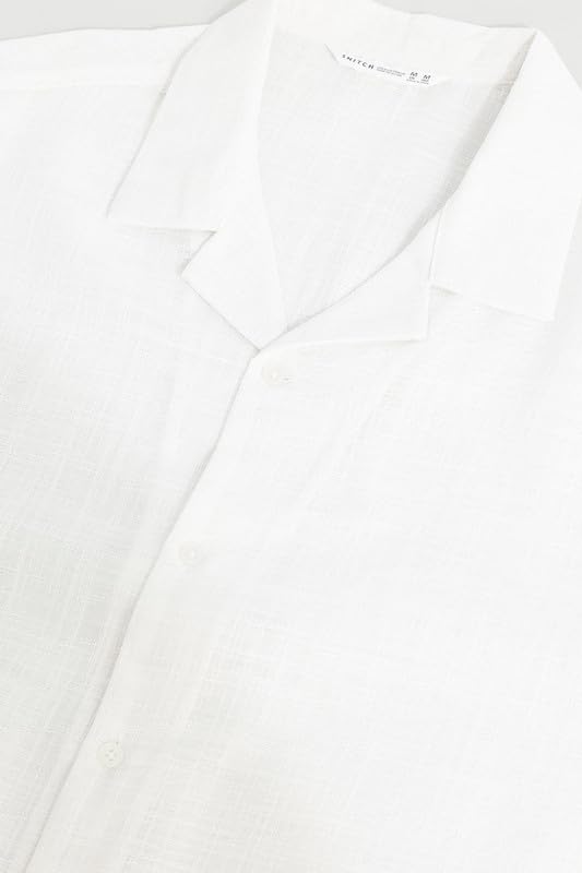 Image of SNITCH Roomy White Cuban Collar Solid Relaxed Fit Shirt