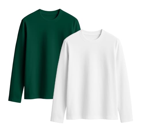 Image of JUNEBERRY Cotton Round Neck Regular Fit Solid Core Full Sleeve T-Shirt Combo for Women & Girls (Pack of 2) (Available Colors: Black, White, Navy, Green,Swanwhite & Cork)