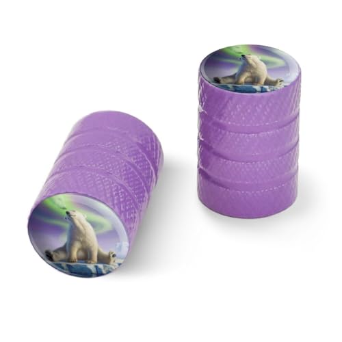Polar Bear Aurora Northern Lights Motorcycle Bicycle Bike Tire Rim Wheel Aluminum Valve Stem Caps - Purple