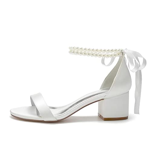 Block Heel Bridal Shoes Pearls Wedding Heeled Sandals Bride Chunky Heels3