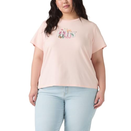 Image of Levi's Women's Perfect Crewneck Tee Shirt (Also Available in Plus), (New) Botanical Rose Serif Mangano Calcite, 1X Plus