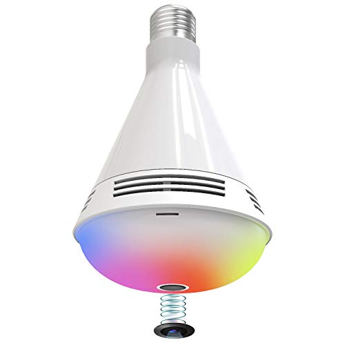 Smart Wi-Fi Bulb Camera FOOKTU 3 in 1 Hidden Camera Bluetooth Speaker Security Camera Wireless Color Changing LED Lights Bulbs IP Cam with Motion Detection/ Two Way Audio for Home & Indoor