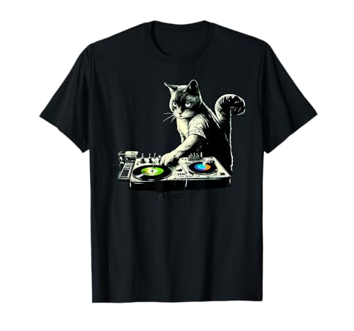 Dj Cat divertido House Music Cat amante de la música Camiseta