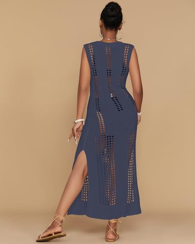 Image of Bsubseach Womens Crochet Beach Cover Ups Sleeveless Swimsuit Dress