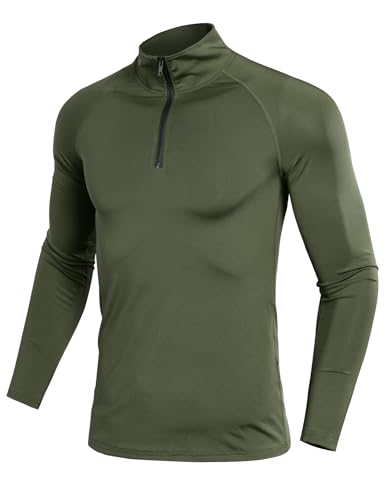 Terecey Camiseta Deportiva de Manga Larga con 1/4 Cremallera para Hombre Camisetas Running con Media Cremallera para Fitness Correr Entrenar