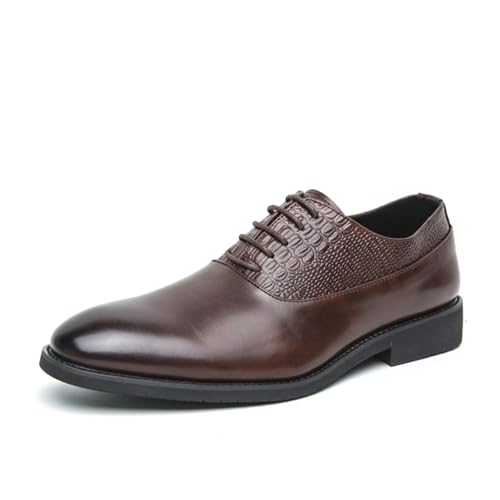 Men's Genuine Leather Patchwork Lace Up Dress Oxford Shoes Low Top Pointed Toe Non-Slip Lightweight Soft Work Derby Shoes for Wedding Business Office Parties