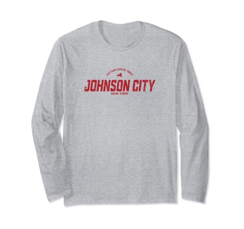 Johnson City New York NY Vintage Athletic Rojo Deportes Logo Manga Larga