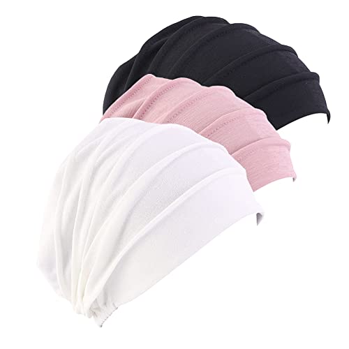 3 Stück Chemo Hat Mütze für Frauen Kopftuch,Baumwolle Slouchy Bandana Turban Chemo Krebs Cap Hijab Bonnet Kopftücher Schal Hut Kopfbedeckung Schlafmütze Muslimisches Chemotherapie-Kappe Kopftuch Cover