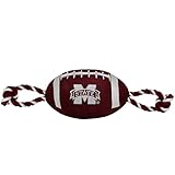 Pets First Mississippi State Football Dog Toy, Tough Quality Nylon Materials, Strong Pull Ropes, Inner Squeaker, Collegiate Team Color