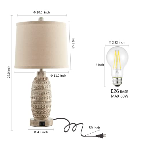 Roria Set Of 2 Rustic Touch Table Lamps For Bedroom, Dual Usb Charging Ports With 3-Way Dimmable Nightstand Desk Lamps, Linen Fabric Shade, Lamps For Living Room, Included Led Bulbs #TOP4