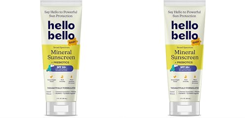 Image of Hello Bello Mineral SPF 55+ Sunscreen Lotion with Prebiotics I Water Resistant and Reef Friendly Sun Protection for Babies and Kids I 3 fl oz (Pack of 2)