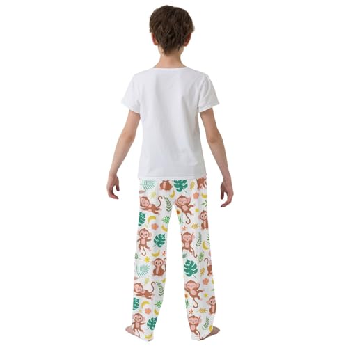 Aloha Monkey Palm Tree Boys Long Pants Soft Trousers Elastic Waist Kids Lounge Bottoms with Pockets S-XL3
