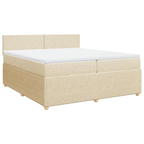 Willood Boxspringbett Einzelbett mit LED Matratze Bettgestell mit Kopfteil Schlichtes Design Polsterbett mit Matratze Creme 200x200 cm Stoff Willood Boxspringbett Einzelbett mit LED Matratze Bettgestell mit Kopfteil Schlichtes Design Polsterbett mit Matratze Creme 200x200 cm Stoff
