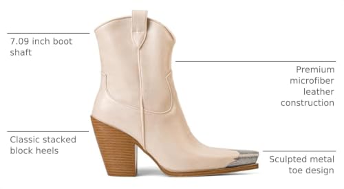 Image of Cowboy Ankle Boots for Women Engraved Steel Toe Cowgirl Boots Stacked Block Heels Short Cowboy Boot Fashion Dressy Western Country Booties