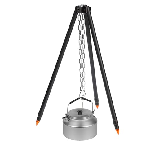 Parrilla de trípode para fogata, soporte de trípode de cocina, trípode de cocina de fuego, soporte de parrilla portátil con cadena colgante, hogueras de jardín, equipo de soporte de acero plegable