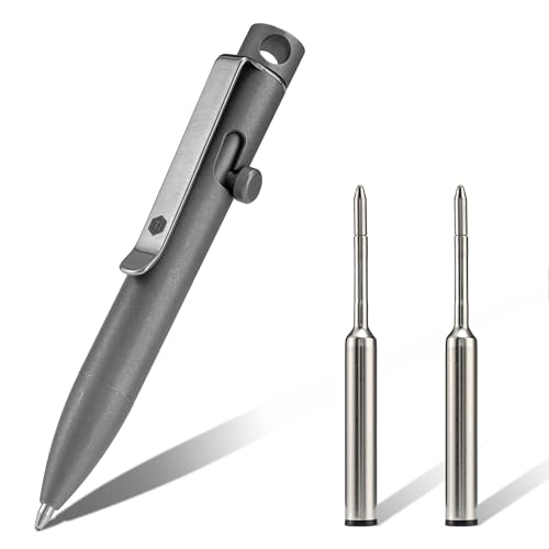 KeyUnity KP05SW Bolt Action EDC Pen with Clip, Titanium Pocket Ballpoint Pen for Everyday Carry (Stonewashed)