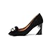 Fashion Heel Suede Leather Women's Square Toe Chunky Heels Vintage Floral Handmade Dress Pump Shoes with Fur Pearl (Black, US8.5)