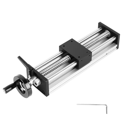 Rail Linéaire avec Volant, Guidage Linéaire Manuel avec Verrouillage, Course 200 mm, Vis à Billes ±0,05 mm, Double Rail de Guidage pour CNC, Table Linéaire X-Y-Z