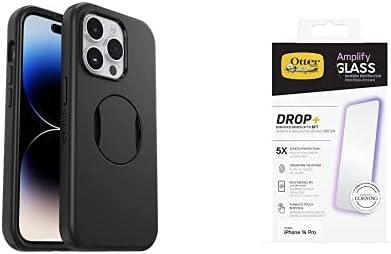 OtterBox Paquete para iPhone 14 Pro funda OtterGrip Symmetry Series (negro) y protector de pantalla antimicrobiano Amplify Glass Series