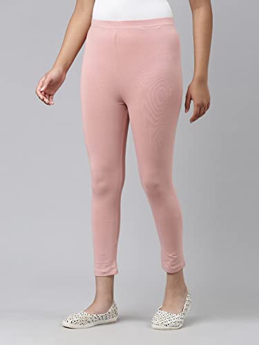 Image of GO COLORS Girls Solid Mid Rise Slim Fit Cropped Leggings