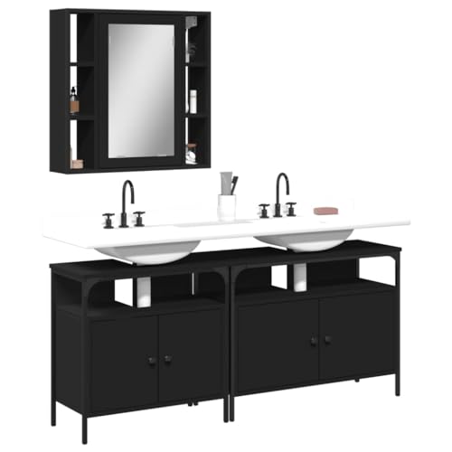 KTHLBRH Armario de Baño con Espejo y Estante Extra, Mueble de Almacenaje con Estructura Robusta de Acero y Madera, Patas Ajustables para Suelos Irregulares, Amplio Espacio