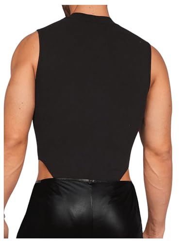 Floerns Men's Contrast Mesh Sleeveless Jumpsuit Mock Neck Club Bodysuit Leotard2