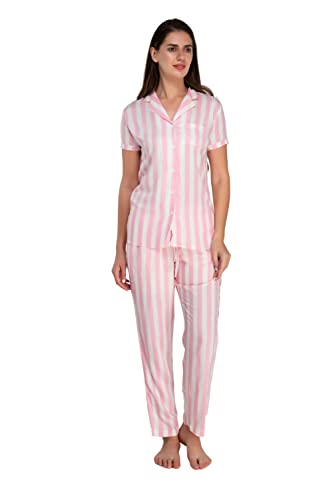 Image of Evolove Women's Polyester Half Sleeves Collared Night Suit Set /Top Pyjama Set Super Soft Comfortable (Nightsuit-Collar-HS-2)