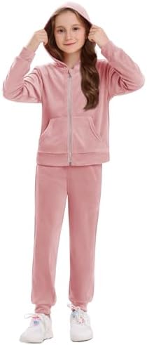 Stelle Girls Velour Tracksuits 2 Piece Sweatsuit Outfit Zip Up Hoodie and Jogger Sweatpants Athletic Clothing Sets