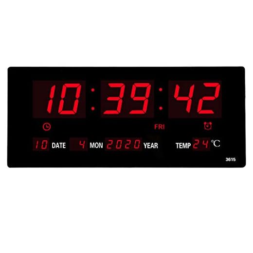 14.1 Inch Oversized LED Digital Wall Clock/Calendar Large Display with Indoor Temperature Date and Day of Week,Electric Wall Mounted Desk Clock Timer,Red