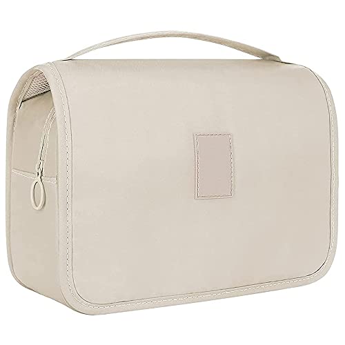 Women's Cosmetic Bag, Travel Toiletry Bag for Hanging, Waterproof Toiletry Bag, Foldable Toiletry Bag, Travel Hanging Toiletry Bag, for Travel, Business Trip, Outing (Beige White)