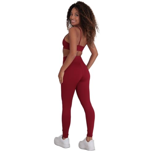 Conjunto Legging + Top Sem Costura Poliamida (Vermelho, M)