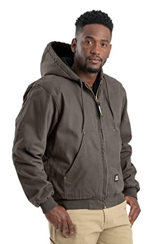 Berne Men's Heartland Washed Duck Hooded Work Jacket, Large Regular, Olive Duck #TOP5