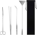 Aquarium Schere Set - 4 Stück Aquarium Zubehör, Pflanzen Zubehör Reinigungsset, Inklusive Pinze + Schere + Schaufel, mit Aufbewahrungsbeutel Aquariumpflanzen Schneiden, Wassergrasschneiden