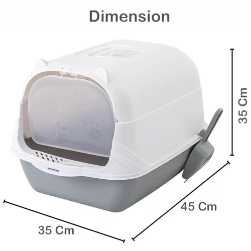Image of Store2508 Covered Cat Litter Box with Door and Odour Filter | Enclosed Kitty Toilet Pan with Scoop Holder | Anti-Splash Dustproof Pet Toilet for Indoor Cats (35 x 45 x 35 cm)