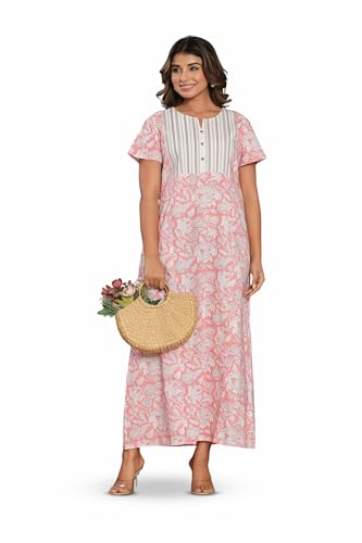 Image of NIHSAMAH Cotton Nighty for Women - Printed Stylish Night Gown, Comfortable Sleepwear Long Nightwear, Maxi