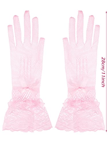Satinior Ladies Lace Gloves Elegant Short Lace Gloves Tea Party Gloves For Women Wedding Dinner 50'S Parties (Pink) Approx. 10.8 Inches/ 27.5 Cm Long #TOP2
