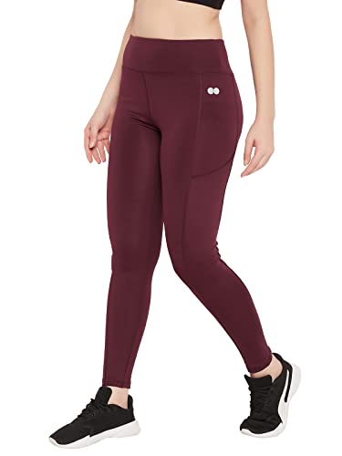 Image of Clovia Women's Snug Fit Active High-Rise Ankle-Length Tights in Purple