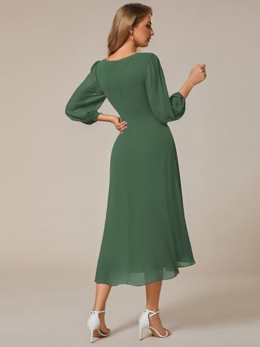 Image of Ever-Pretty Women's Chiffon V Neck Long Sleeves A-Line Midi Length Wedding Guest Dress Cocktail Party Formal Dresses 01926