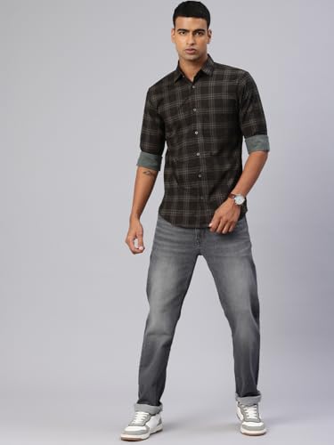 Image of Majestic Man Comfort Slim Fit Cotton Blend Checked Casual Shirt