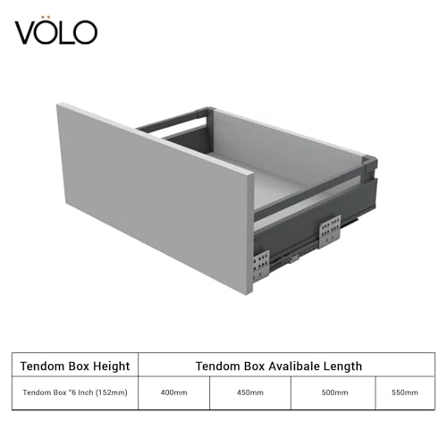 Image of VOLO Soft Close Tandem Drawer Slide System for Modular Kitchen - Double Gallery Metal Side Panels, Innotech Type, 50Kg Load Capacity | 1 Set | Grey, 6 Inch X 450MM /18 inch