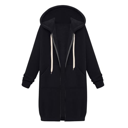 Women's Zip Up Long Hoodies Oversized Long Sleeve Drawstring Hooded Sweatshirts 2025 Fall Fleece Jackets with Pockets