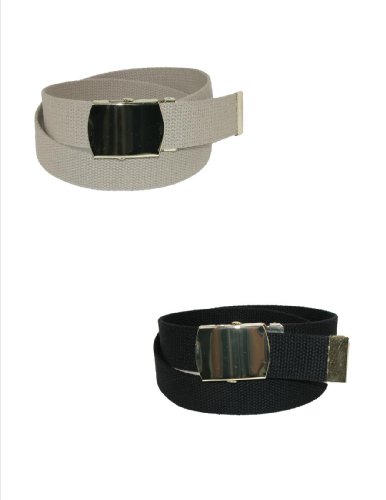 CTM Kids' Cotton Adjustable Belt with Brass Military Buckle (Pack of 2)4