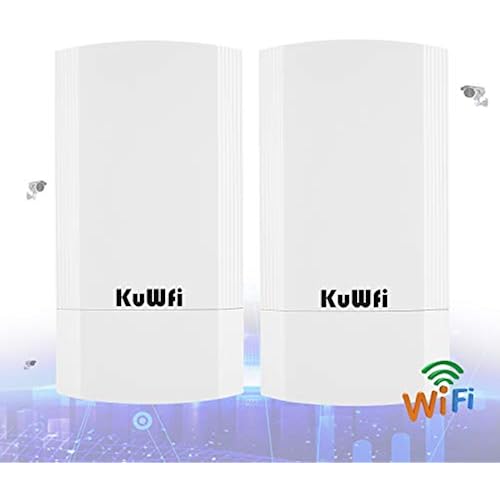 KuWFi 5.8G Point to Point Outdoor WiFi Bridge,900Mbps Network Wireless Ethernet Bridge,2KM/1.24 Miles P2P Wireless Bridge CPE Kit IP65 Waterproof for Extend starlink Router Signal