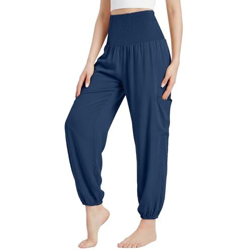Makepid Womens Loose Harem Pants Joggers High Waist Yoga Sweatpants with Pockets Comfy Casual Pants for Workout Beach Navy