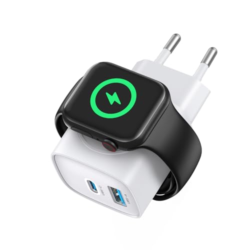 Ladegerät für Apple Watch, 3 in 1 20W USB C Ladegerät, PD 3.0 Schnellladegerät, iWatch Ladegerät für Apple Watch 11/10/9/8/7/6 Ultra/SE, für iPhone17/16/15 Pro Max, für iPad und AirPods Pro 2/3, Weiß